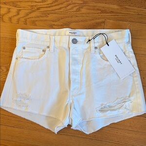 Moussy White Distressed Denim Jean Shorts